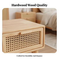 Desk with Storage Modern Design Cane Woven Panel Desk Spacious Drawers