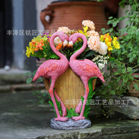 Resin Flamingo Flower Pot with Hand-Painted Finish