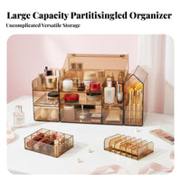 Tiered Cosmetic Display Stand Multi-Compartment Vanity Display Case for Students