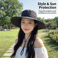 Unisex Bucket Hat with Adjustable Drawstring for Outdoor Activities, Wide Protection for Fishing Hiking Mountain Climbing Breathable Gardening