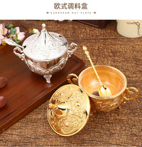 European Style White Sugar Bowl with Gold and Silver Patterns for Kitchen and Restaurant