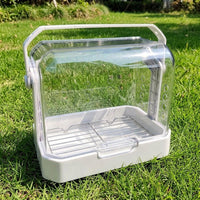 Portable Bird Cage Travel Carrier with Standing Perch, High Transparent Breathable Outdoor Display Case for Pet Outings, Includes Tray