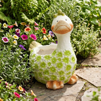 Duck Planter Decorative Duck Flower Pot Planter with Floral Pattern for Courtyard