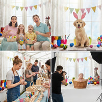 Easter Photography Backdrop Festive Design Easter Bunny Photo Background Vinyl Material Colored Egg Party Background for Families, Kids, Parties, Home