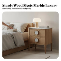 Single-Drawer End Table Minimalist aesthetic Nightstand Stone-Look Top Multi-Purpose for Homeowners, Students