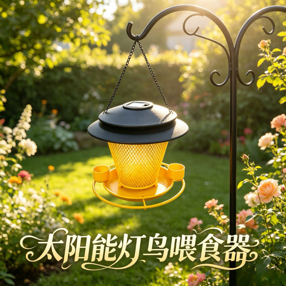 Solar Powered Iron Bird Feeder with Light