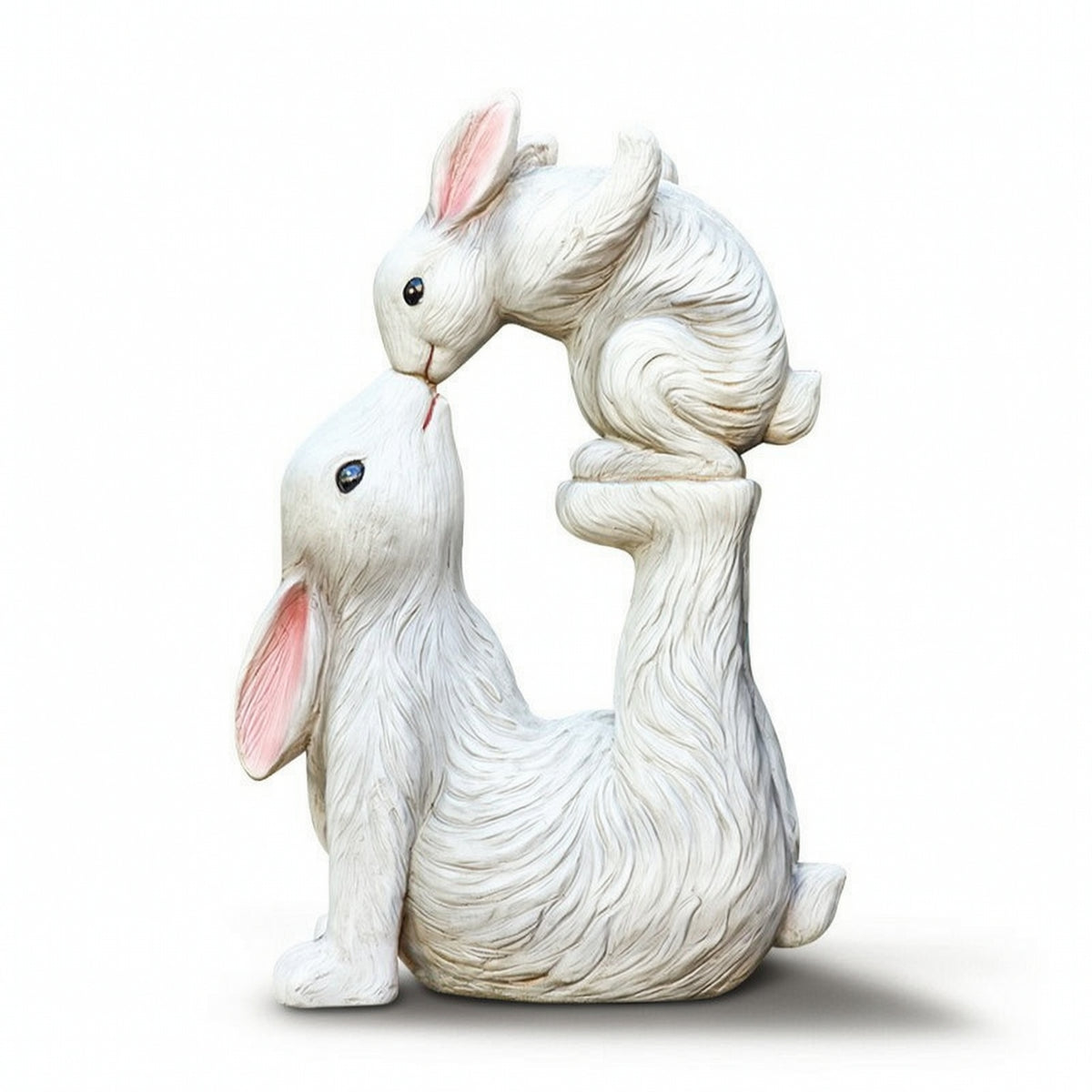 Kissing Rabbits Garden Sculpture Outdoor Bunny Statue Textured for Nursery
