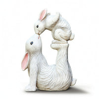 Kissing Rabbits Garden Sculpture Outdoor Bunny Statue Textured for Nursery