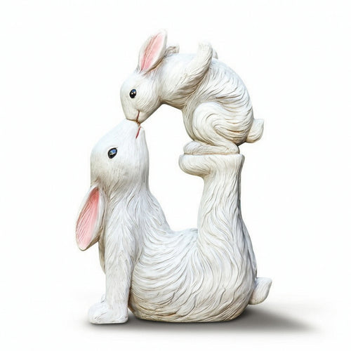 Kissing Rabbits Garden Sculpture Outdoor Bunny Statue Textured for Nursery