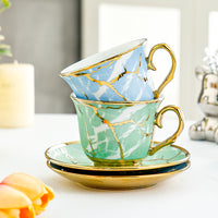 金边裂痕咖啡杯陶瓷杯高档精致杯碟套装咖啡拉花杯子复古水杯家用