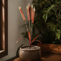 5 Pieces Metal Wind Chimes with Stake Rustic Cattail Garden Stake for Patio