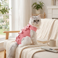 Cat Recovery Suit with Tie Straps, Sleeveless Polyester Post Surgery Clothes, Anti Licking Spay Recovery Suit and Neuter Recovery Suit for Pets