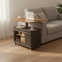 Elevating-Top Rolling Side Table Adjustable Height Mobile Storage Table Space-Saving Household Furniture for Students, Homeowners, Bedroom, Office