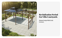 Sun Protection Pavilion with Integrated Swing and Trellis Multi-Functional Design Gazebo Waterproof Garden Structure Weather Resistant for Homeowners, Families, Guests, Courtyard, Backyard, Poolside, Rooftop