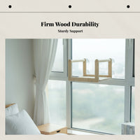 Sturdy Wood Cat Bed, Glass Suction Hanging Shelf, Balcony Sun Bed