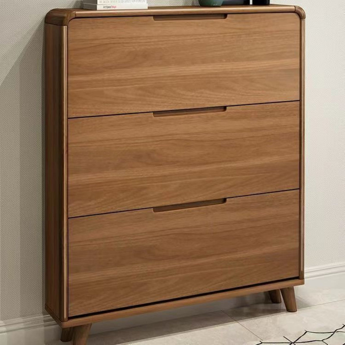 Footwear Storage Unit Space-saving Narrow Shoe Storage Cabinet with Solid Wood Frame Adjustable Drawers Tipping Mechanism Removable Partitions Suitable for Apartment Dwellers and Hallway Organization