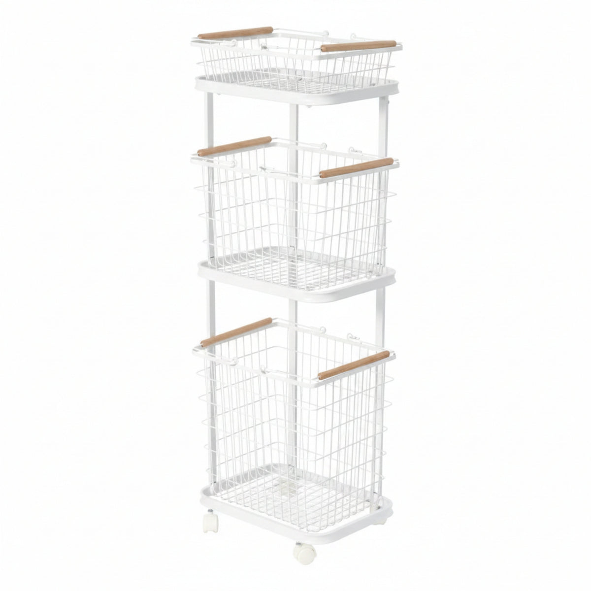 Kitchen Cart with Wire Baskets 3-Tier Rolling Cart Compact Wire Basket Trolley for Pantry