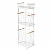 Kitchen Cart with Wire Baskets 3-Tier Rolling Cart Compact Wire Basket Trolley for Pantry