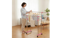 Adjustable Double Rod Clothes Rack Extendable Double Rod Clothing Rack Space-Saving Furniture Heavy Duty for Renters, Students, Bedroom, Laundry Room, Apartment