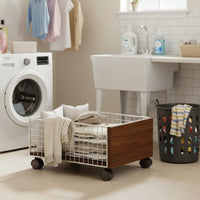 Under Cabinet Rolling Cart Sturdy Construction Wire Basket Laundry Trolley Breathable Mesh Design Rolling Storage Basket for Washroom