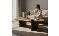 2 Pieces Organic Shape Wabi-Sabi Design Coffee Table Space-Saving Century-Century Modern Low Table Rounded Corners Oval Wood Coffee Tables Easy Assembly for Small Apartment Dwellers, Homestay Owners, Reception Area, Lounge