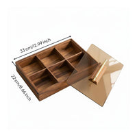 Walnut Lid Snack container Dustproof Divided Snack Tray Gift Choice Glass Lid Organizer for Coffee Table, Living Room