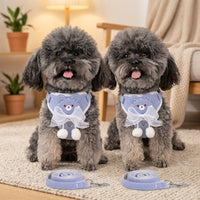 Retractable Dog Leash and Dog Harness Set, Soft Suede Velvet Plaid Bow Harness Leash, Puppy Leash for Daily Walking Leash and Training Leash Use