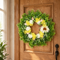 Multicolor Spring Door Wreath, 30cm Eucalyptus Blossom Artificial Wreath for Home Decor, Faux Flower Front Door Decoration