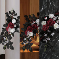 Gothic Sign with Artificial Flowers Floral Spooky Plaque Decorative for Entryway