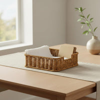 Imitation Rattan Tissue Holder Nordic Style Desktop Organizer Basket Multifunctional Woven Napkin Basket for Office Desk, Washroom, Picnic