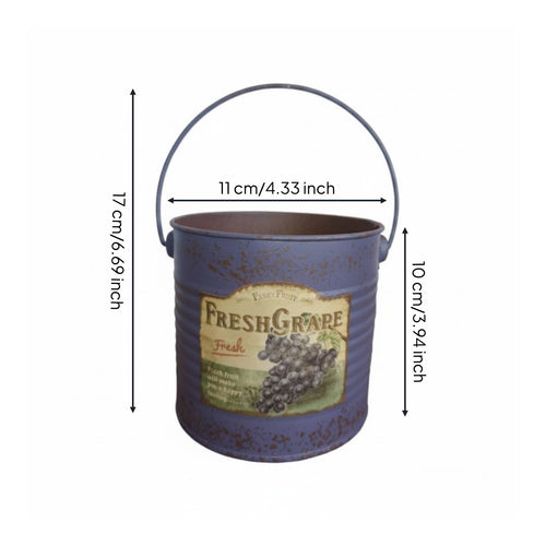 Iron Blossom Pail Handheld Handle Rustic Floral Bucket Indoor Outdoor Use Vintage Tin Planter for Balcony