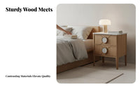 Single-Drawer End Table Minimalist aesthetic Nightstand Stone-Look Top Multi-Purpose for Homeowners, Students