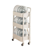 Foldable Storage Rack with Wheels and Handrail, 3-Tier, Carbon Steel