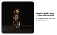 Spooky Skeleton Pumpkin Statue | Distressed Vintage Look, Halloween Tabletop Ornament with Light-up Eyes, Compact Freestanding Design, for Entryway