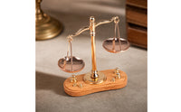 Balance Scale with Wooden Base Vintage Style Miniature Furniture Set Gold Tone Ornament for Collectors, Hobbyists