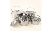 4 Pieces Camping Pot Set with Lids Portable Stainless Steel Cookware Set Compact Pot with Lid for Backpackers