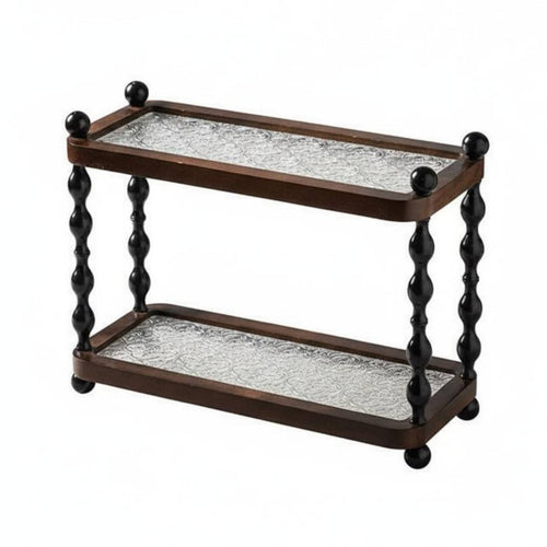 2-Tier Wooden Shelf Solid Wood Frame Spindle Leg Display Rack Tool-No Assembly