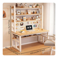 Computer Desk with Pegboard Desk with Hutch Study Desk with Bookshelf Workstation Desk Solid Wood Board Top and Reinforced Steel Frame Suitable for Work Study Gaming Home Office Dorm Room