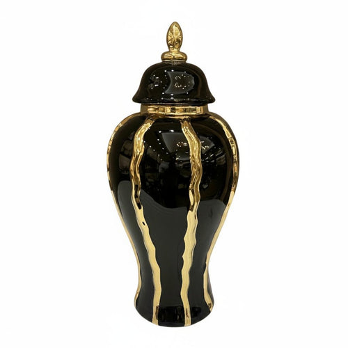 Lidded Ceramic Jar Wavy Vertical Accents Decorative Ceramic Jar Multifunctional Home Decor