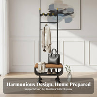 Coat Stand with Shoe Bench 4-in-1 Design Entryway Bench with Hooks Space-Saving