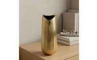 Ribbed Vase Reflective Cylindrical Vase Flower Holder Modern Vessel Tall for Home Decorators, Living Room, Mantel