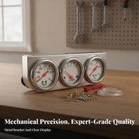 52 Mm Oil Pressure Water Temp Voltmeter Set Chrome Bezel 3-in-1 Gauge Cluster White Face Triple Gauge Set Red Needle