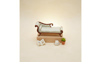 Miniature Long Seat Hand-Sewn Dollhouse Daybed Vintage Style Wooden Doll Couch for Collectors