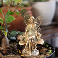 Fairy Sitting on Flower Ornament Resin Material Flower Fairy Statue for Balcony