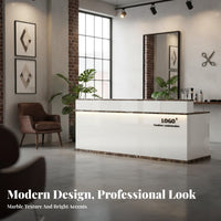 Modern Reception Desk Minimalist Front Desk Counter Checkout Area Varnish Ed Finish Sturdy Construction Secure Storage Suitable for Business Owners Lobby Retail Store Corporate Workplace
