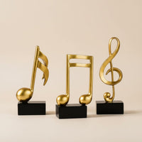 3 Pieces Music Note Statue Resin Music Note Figurine Gold Finish Musical Symbol Figurine for Study