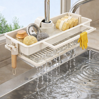 Bathroom Sink Organizer, No-Drill Wall Mount Rack for Sponges & Dishcloths, Rectangular Drain Shelf for Home Cooks, Space-Saving Kitchen for Utensils