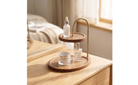 Space-Saving Desktop Rack with Wooden Trays Compact Two-Tier Storage Rack Multipurpose Countertop Shelf Rustic for Vanity