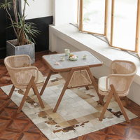 Outdoor Garden Table Set, 3-Piece, with Artificial Rattan, Brown, for Balcony, Garden, Hotel