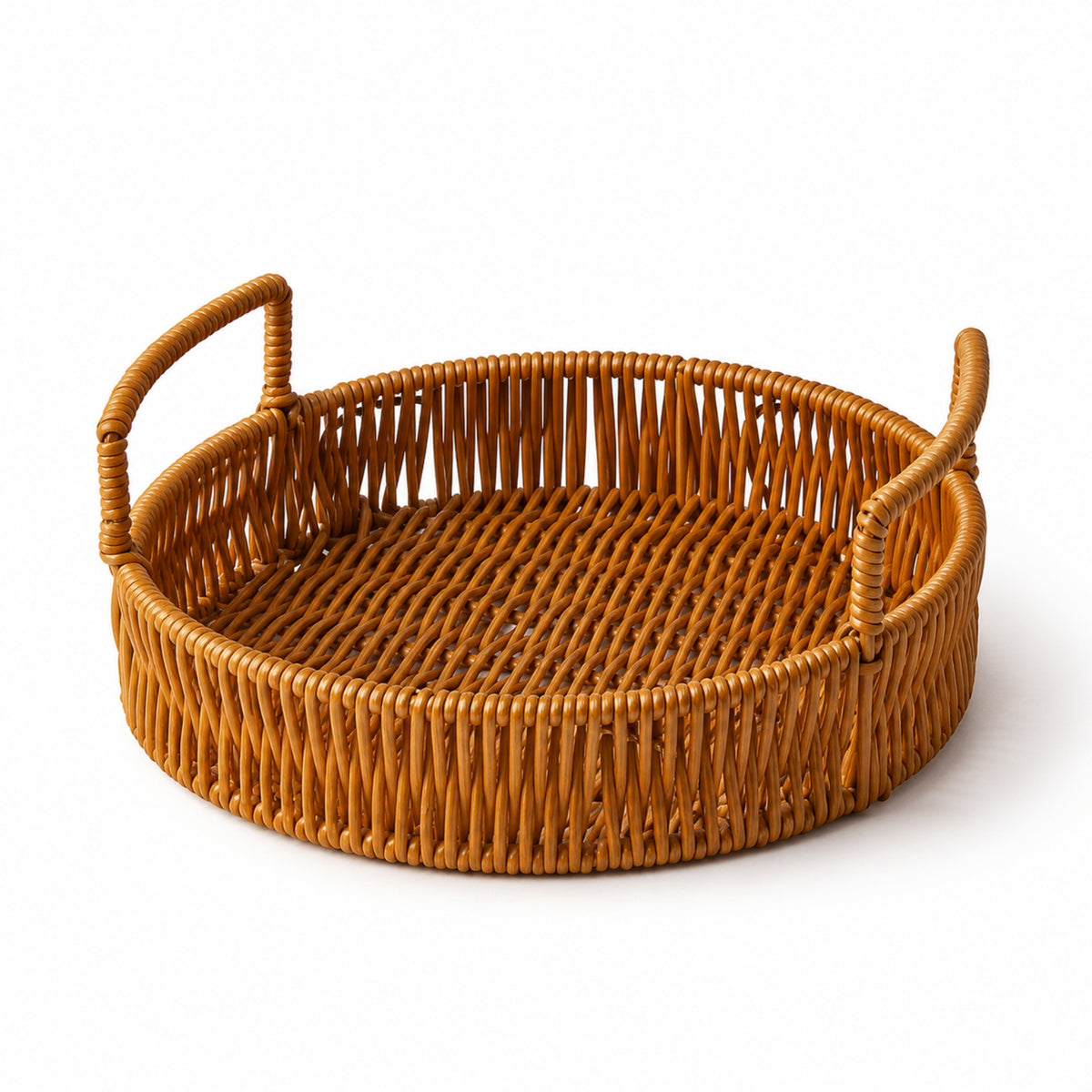 Imitation Rattan Tray with Handles Versatile Woven Tray with Handles Lightweight Round Serving Basket for Kitchen Counter